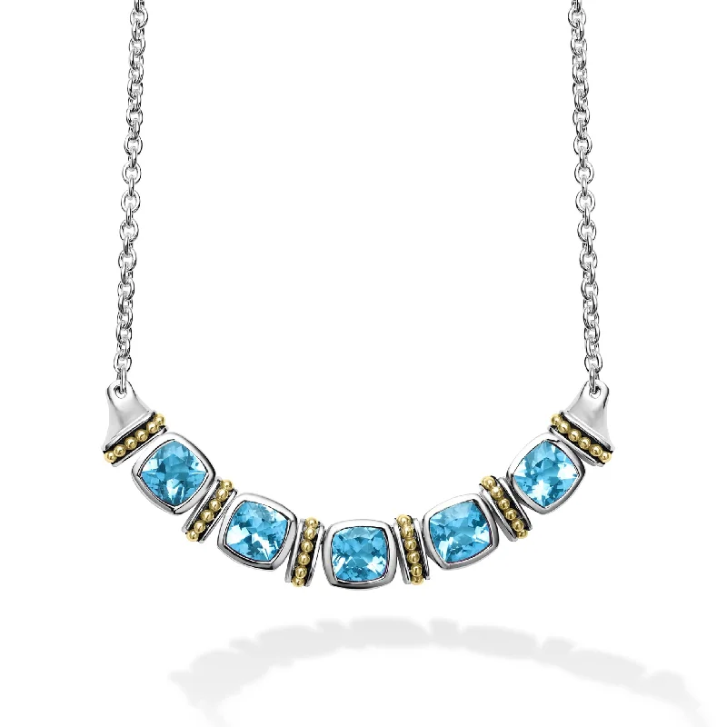 Personalized jewelry with name and date -Five Station Swiss Blue Topaz Necklace