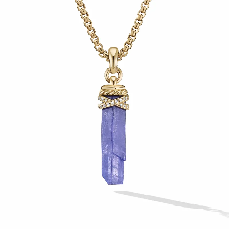 Minimalist necklaces for everyday wear -Wrapped Tanzanite Crystal Amulet with 18K Yellow Gold and Pave Diamonds