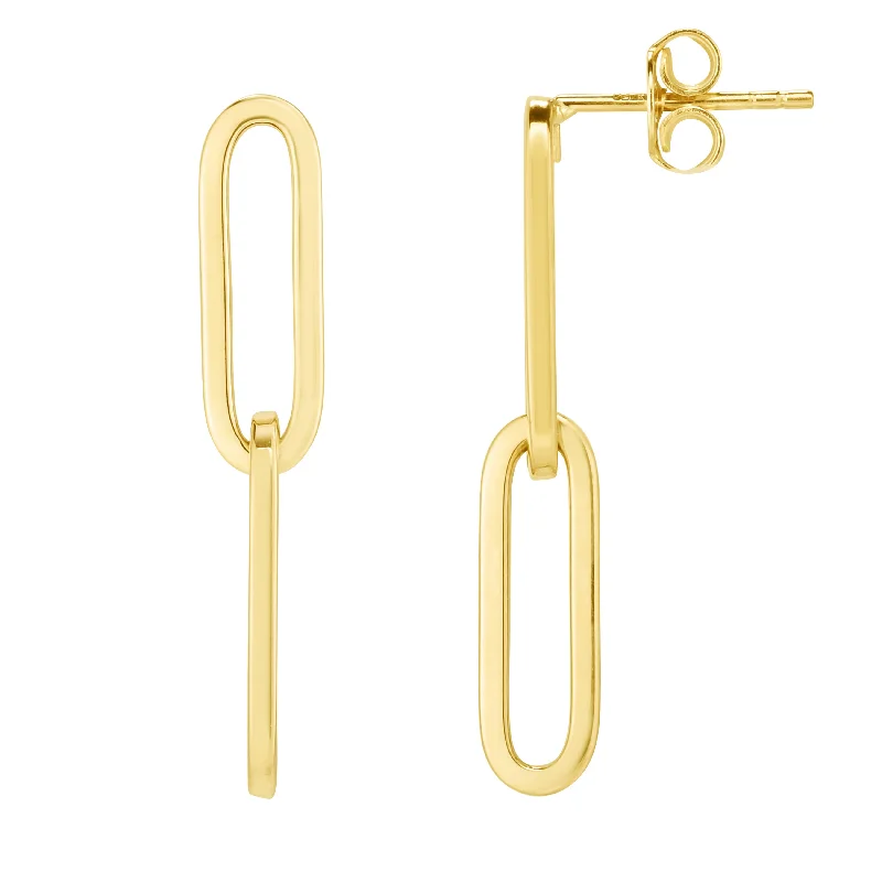 Gold drop earrings for men-14K Gold Two Link Paperclip Drop Earrings