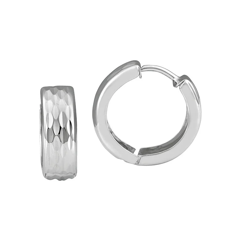 Crystal hoop earrings-D/C Huggie Earrings in White Gold