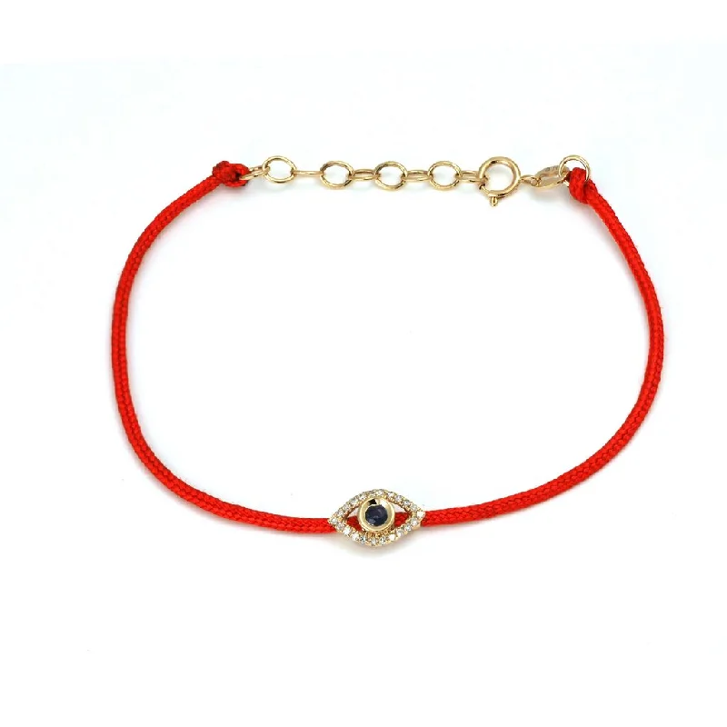 Unique wire-wrapped bracelets with gemstones -14K Yellow Gold Diamond + Sapphire Evil Eye Bracelet