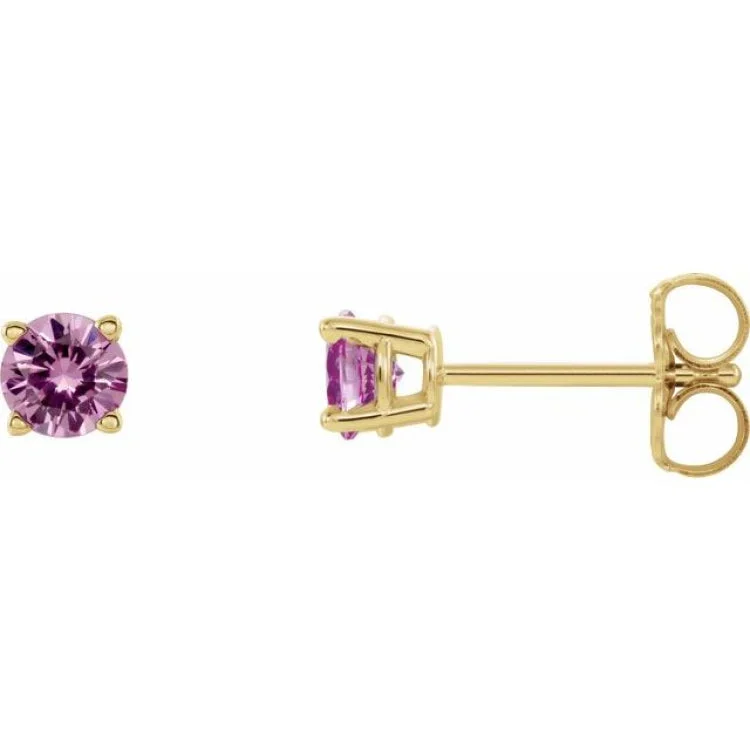 Cute earrings-14K Yellow 4 mm Natural Pink Sapphire Stud Earrings