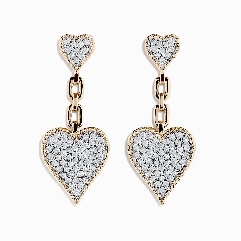 Adjustable earrings-Novelty 14K Yellow Gold Diamond Heart Earrings