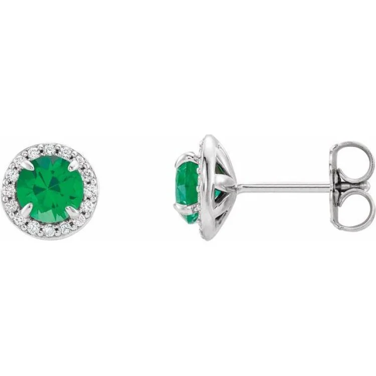 Unique earrings-14K White 4.5 mm Lab-Grown Emerald & 1/6 CTW Natural Diamond Earrings