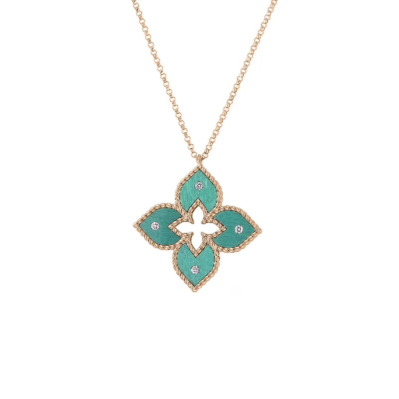 Birthstone necklaces for special moments -18K Rose Gold Small Green Titanium and Diamond Flower Necklace