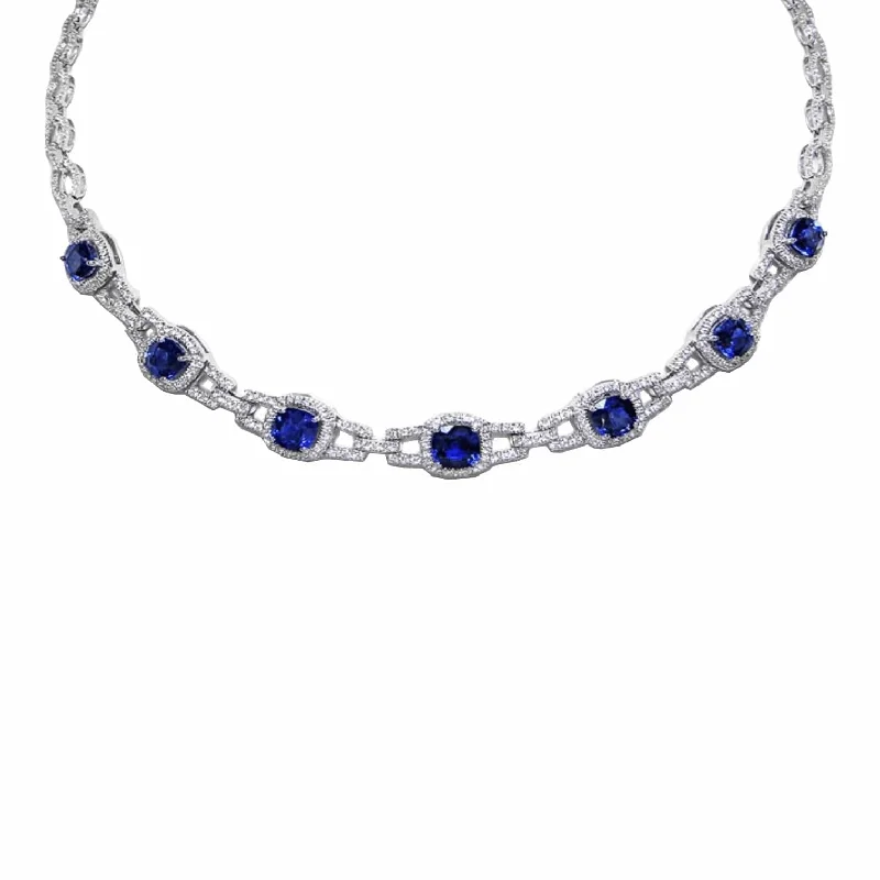 Unique lockets for sentimental necklaces -Sri Lanka Blue Sapphire & Diamond Chain Link Necklace