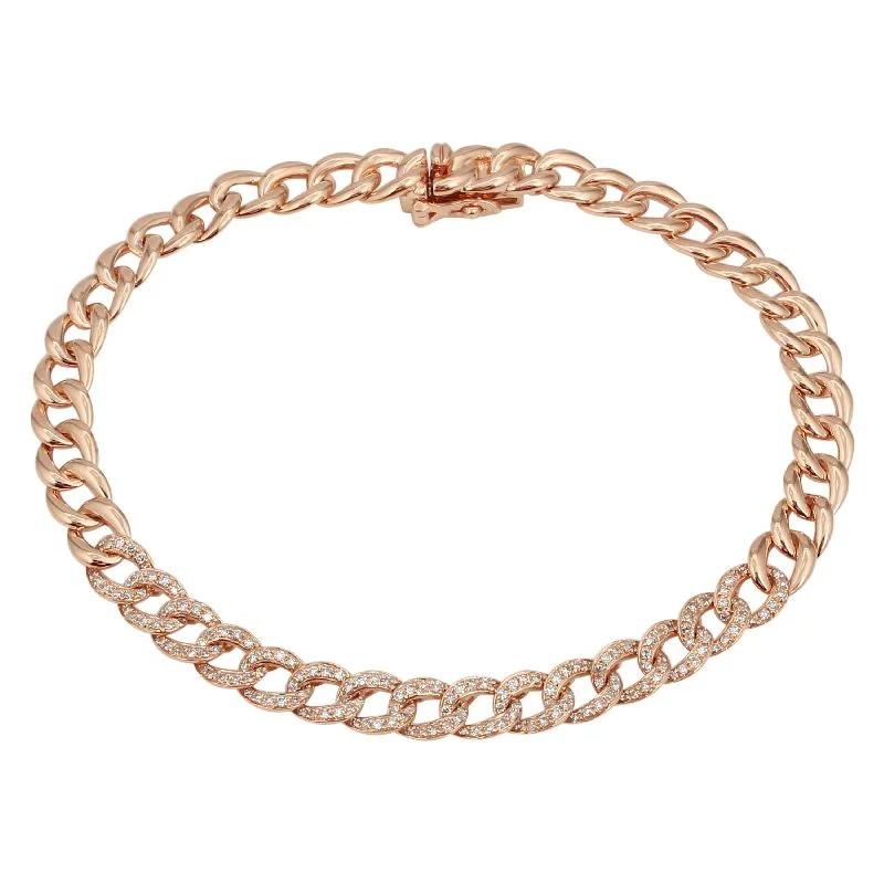 Stylish charm bracelets with gold accents -14K Rose Gold Diamond Curb Link Bracelet