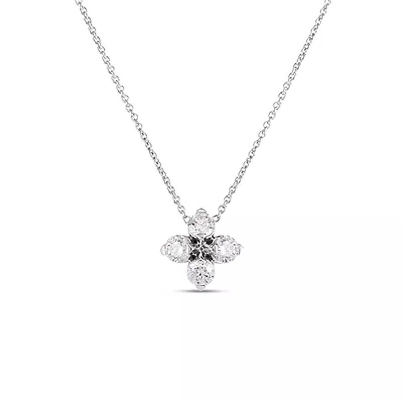 Fashionable charm necklaces for teens -Love in Verona 0.55Ct Diamond Pendant Flower Necklace in 18K White Gold