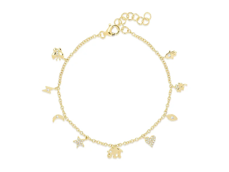 Trendy bracelets with charms for personal style -14K Yellow Gold Diamond Charm Bracelet