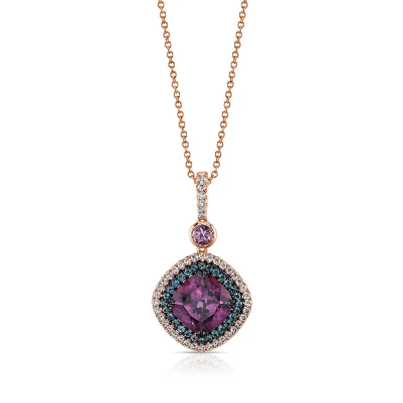 Eco-friendly necklaces made from recycled materials -Purple Spinel, Alexandrite and Diamond Pendant Necklace