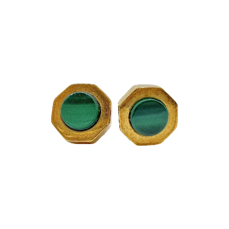 Yellow gemstone earrings-Iral 18K Gold Post  Earrings with Malachite