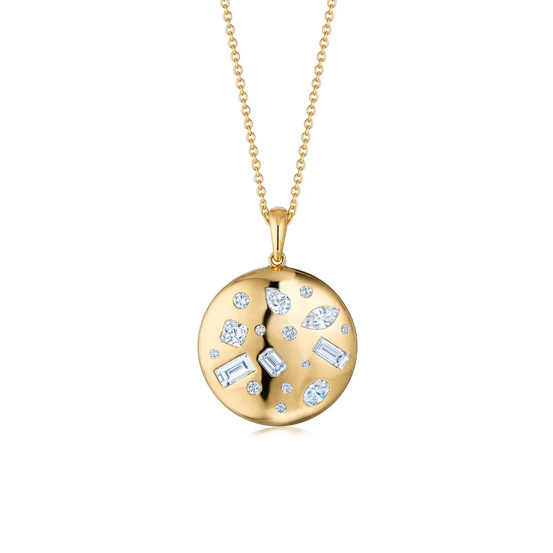 Feminine necklaces with flower pendants -Cobblestone Round Pendant with Diamond Accents