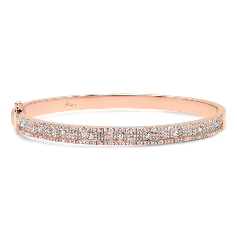 Luxury gold bracelets with diamonds -14K Rose Gold Pave Diamond Bangle