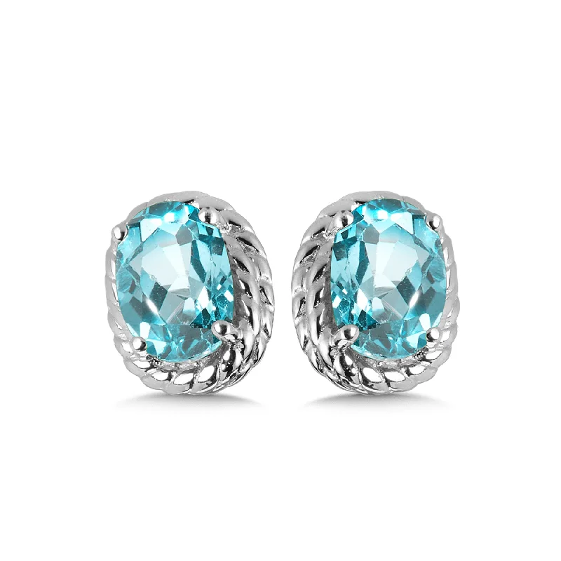 Engagement earrings-Aquamarine Stud Earrings in Silver