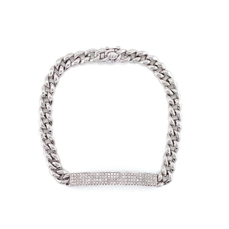 Trendy bracelets with woven details -14K White Gold Diamond Plate Curb Link Bracelet