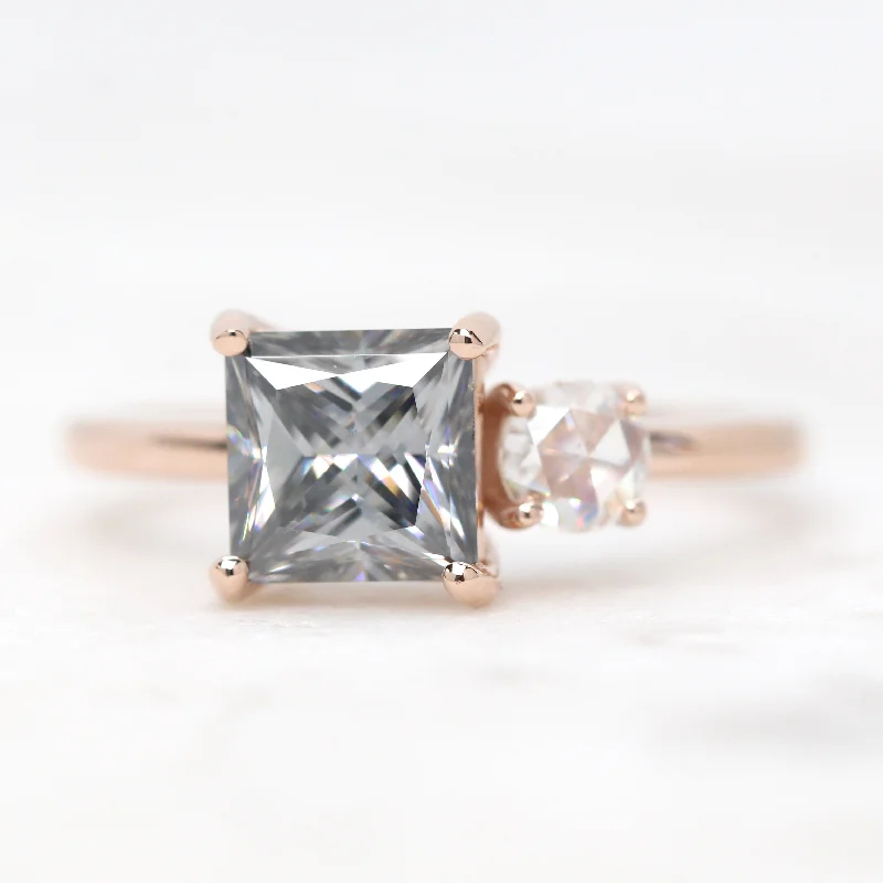 Luxury rings for high-end events -Toi et Moi Ring with a 1.40 Carat Princess Cut Gray Moissanite and a Round Clear Rose Cut Moissanite - Made to Order