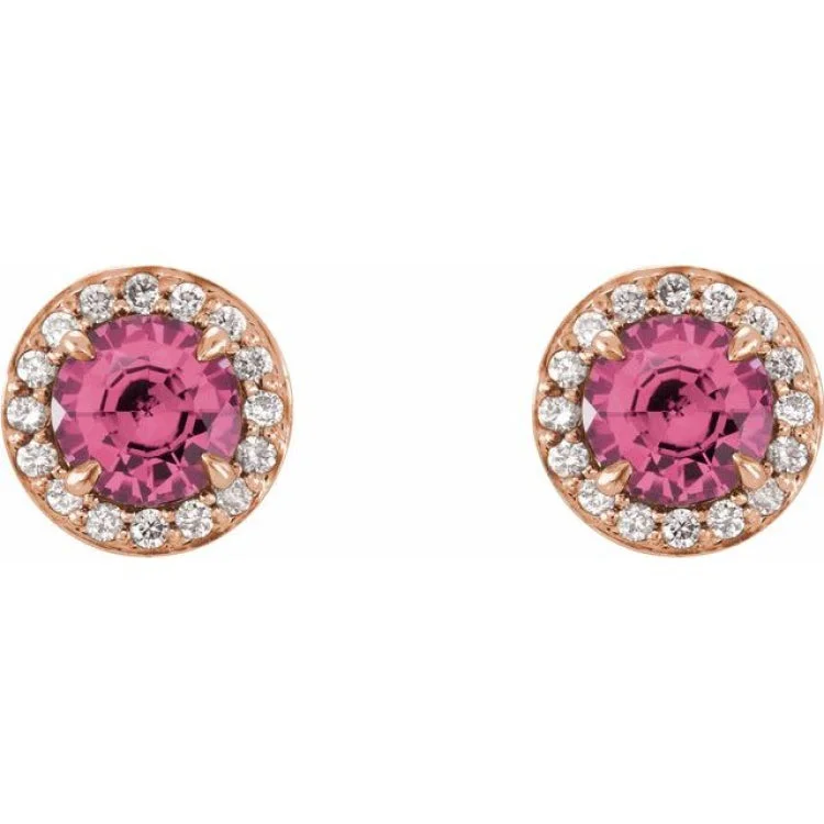 Custom made earrings-14K Rose 5 mm Natural Pink Tourmaline & 1/8 CTW Natural Diamond Earrings