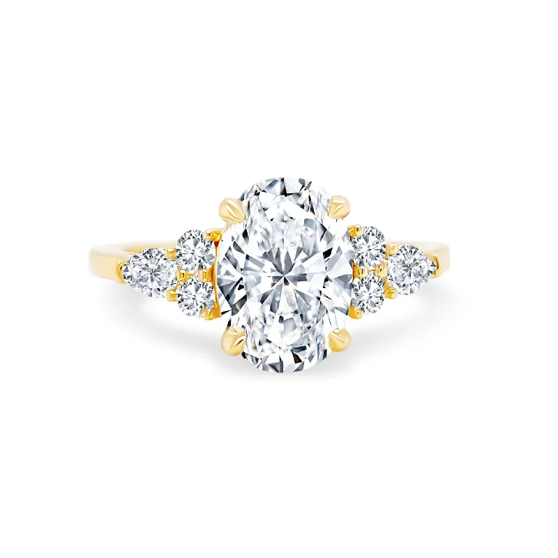 Engagement rings with oval diamonds -Oval Cut Diamond with Mixed Shape Trio Side Stones