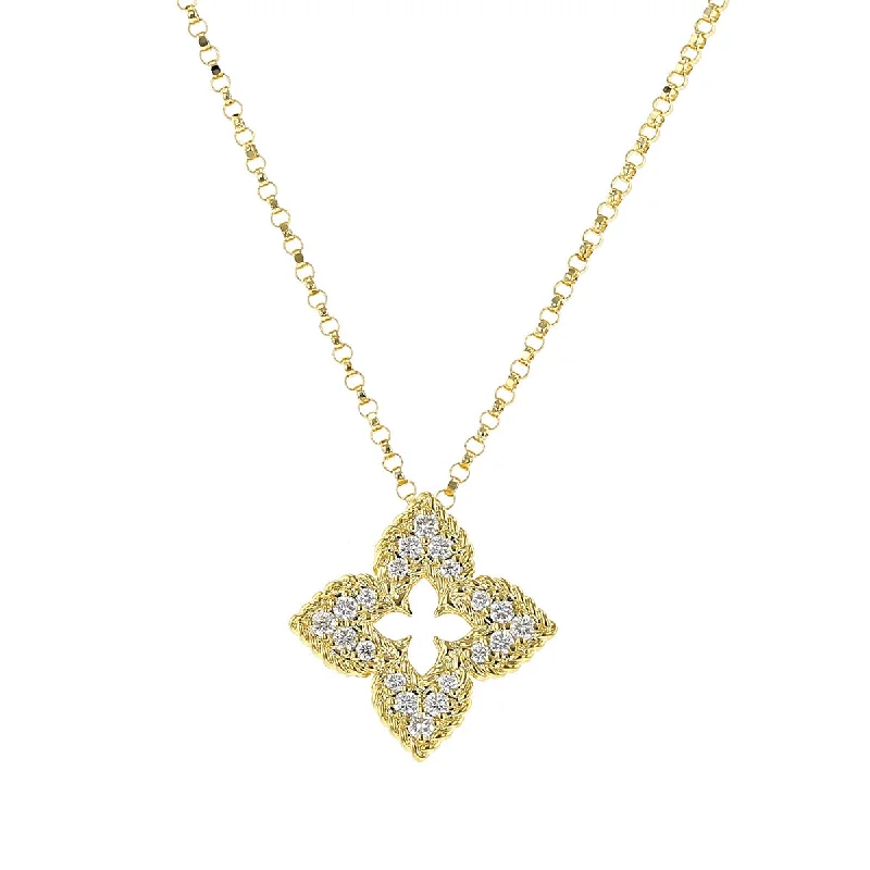 Personalized engraved necklaces for men -18K Yellow Gold Venetian Princess Pave Flower Necklace