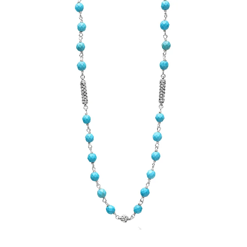 Layered necklaces for boho style -Turquoise Pigtail Link Necklace with Stations