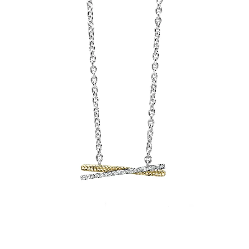 Fashionable necklaces for office outfits -Two Tone X Diamond Necklace