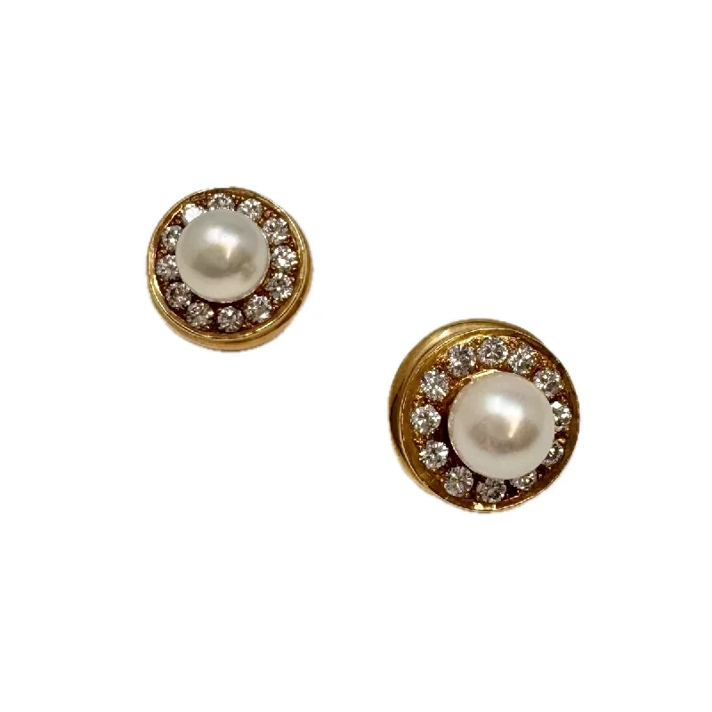 Custom hoop earrings-Susan Berman 18K Gold Diamond and Pearl Earrings