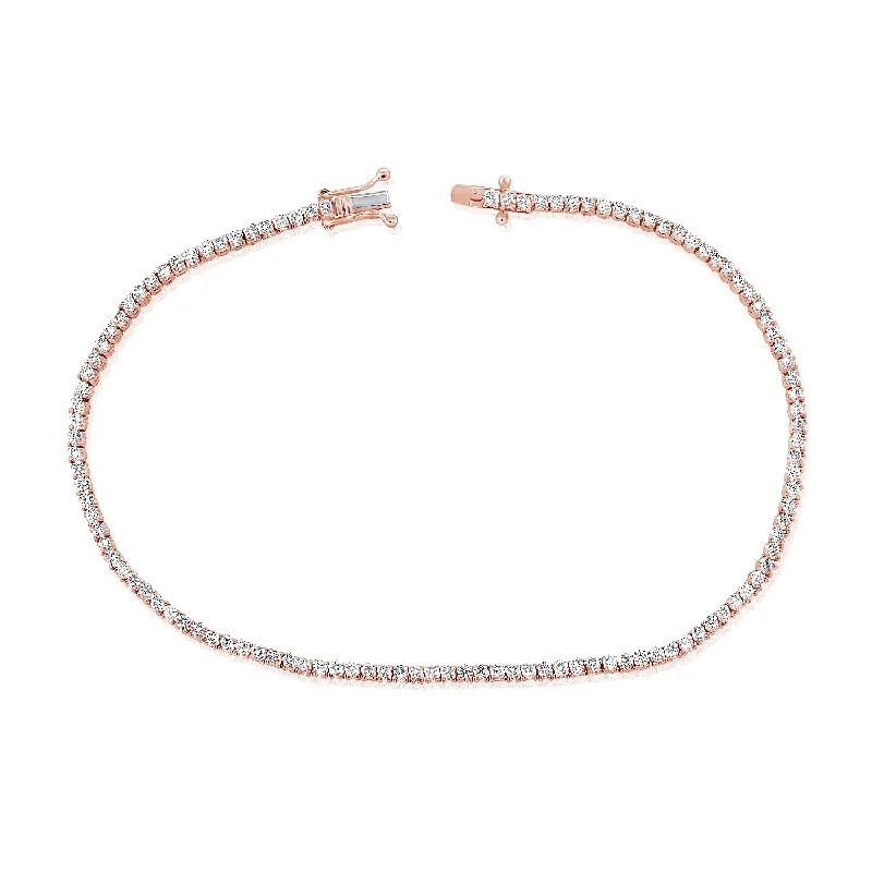 Boho-style leather bracelets with fringe -14K Rose Gold Diamond Petite Tennis Bracelet