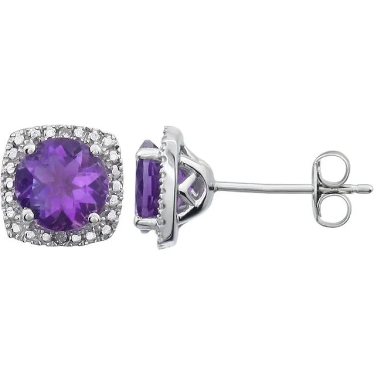 Wedding earrings for bridesmaids-Sterling Silver Natural Amethyst & .015 CTW Natural Diamond Earrings