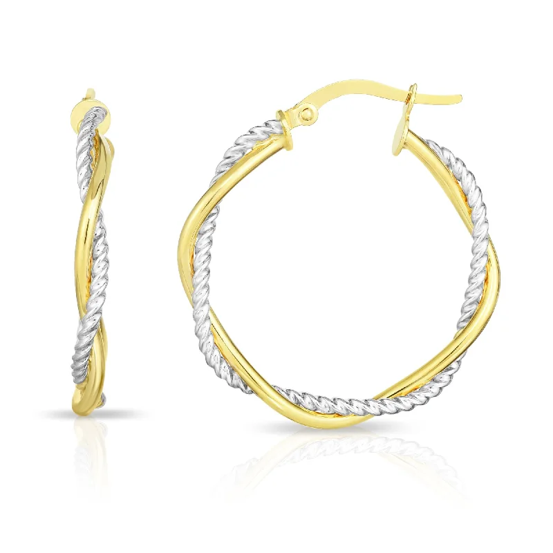 Affordable gold earrings-14K Gold Round Twist & Polished Hoop Earring