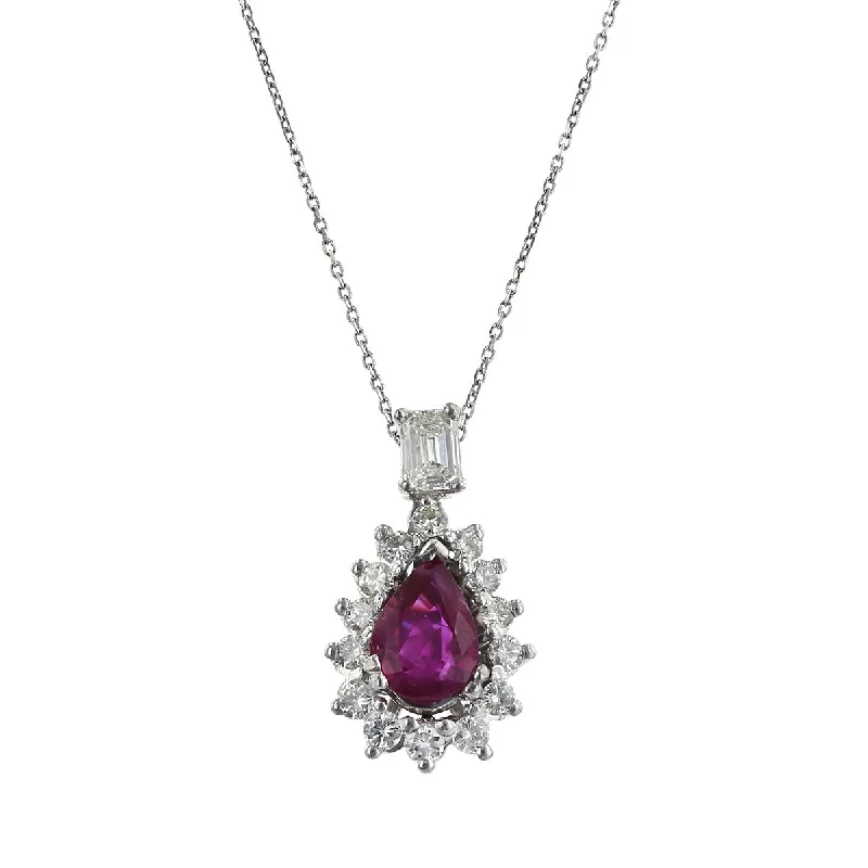 Necklaces with crystals for good energy -Platinum Ruby and Diamond Halo Pendant Necklace