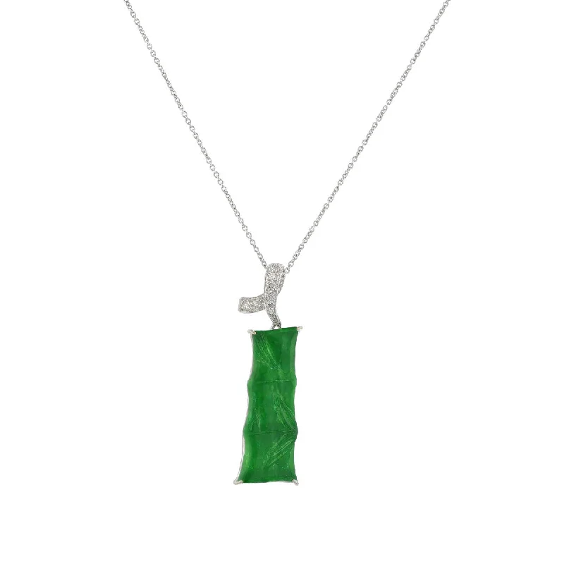 Birthstone necklaces for birthdays -18K and 14K White Gold Green Jadeite and Diamond Pendant Necklace