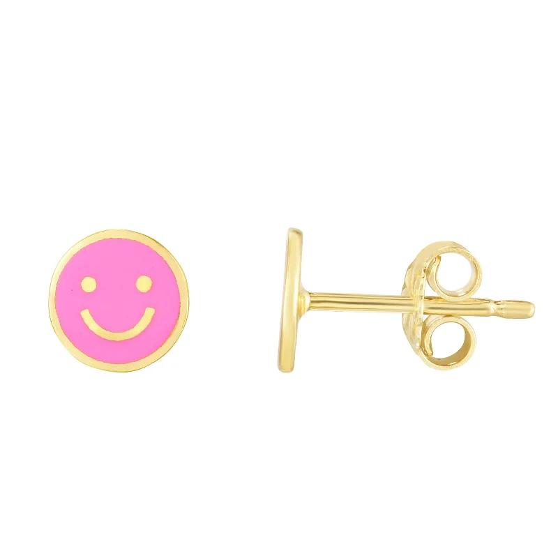 Custom pearl stud earrings-14K Smiley Face Enamel Earrings