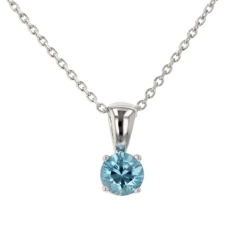 Celebrity-inspired necklaces -14K White Gold Blue Zircon Solitaire Pendant Necklace