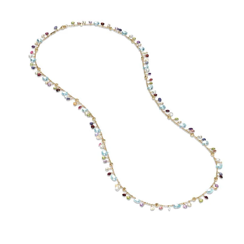 Chunky chain necklaces for fashionistas -18K Gold Paradise Blue Topaz and Mixed Gemstone Long Necklace