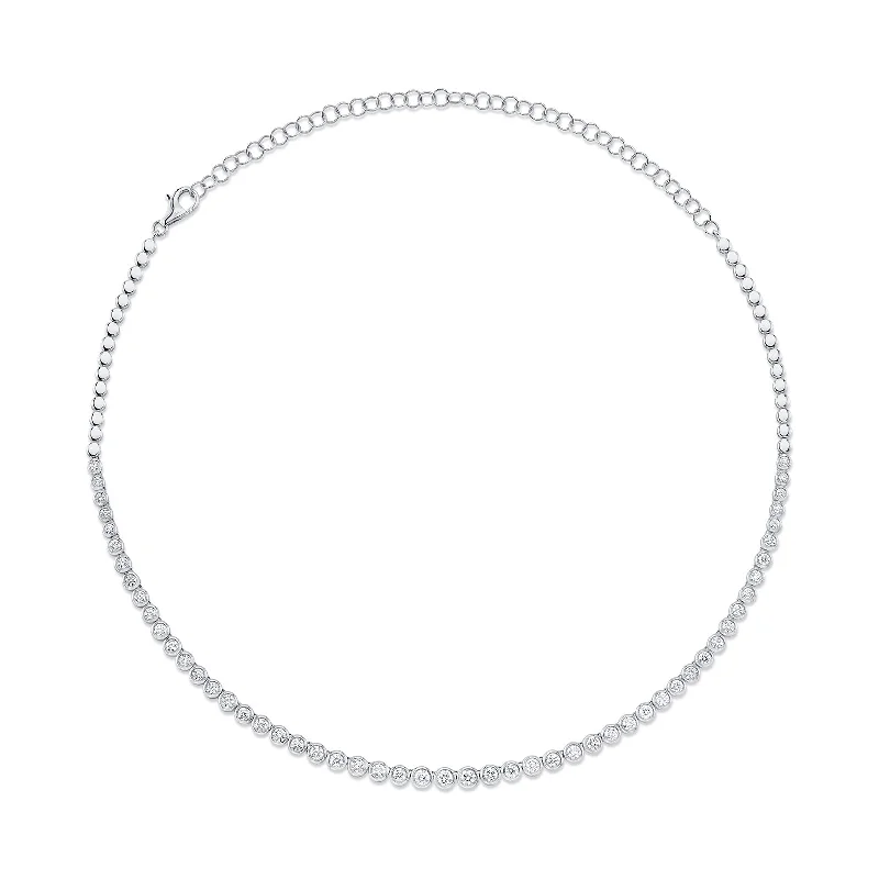 Luxurious gemstone necklaces for evening wear -Diamond Bezel Tennis Necklace