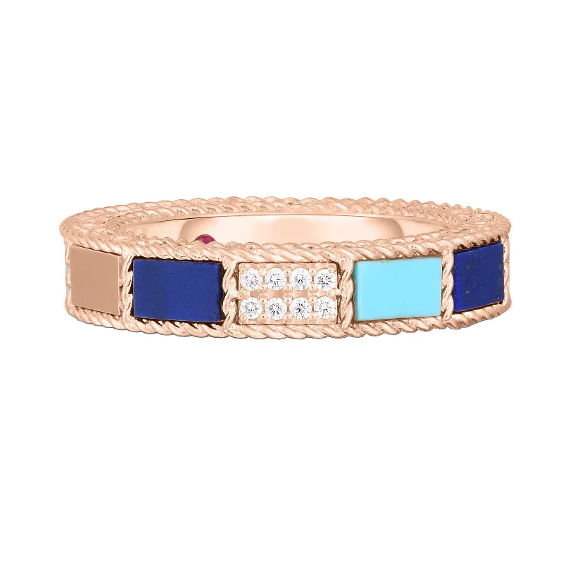 Affordable wedding rings with diamonds -Art Deco Ring with Lapis Lazuli, Turquoise, & Diamonds