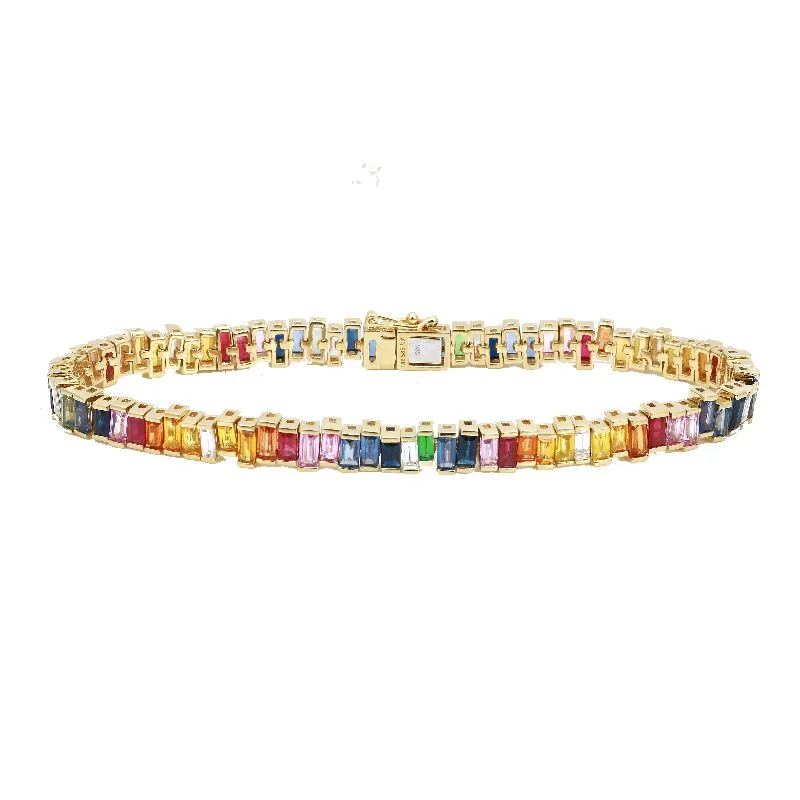 Adjustable cord bracelets with beads -Yellow 14k multi colored Baguette Gemstone Bracelet