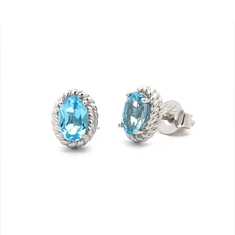 Large pearl earrings-Swiss Blue Topaz Stud Earrings in Silver