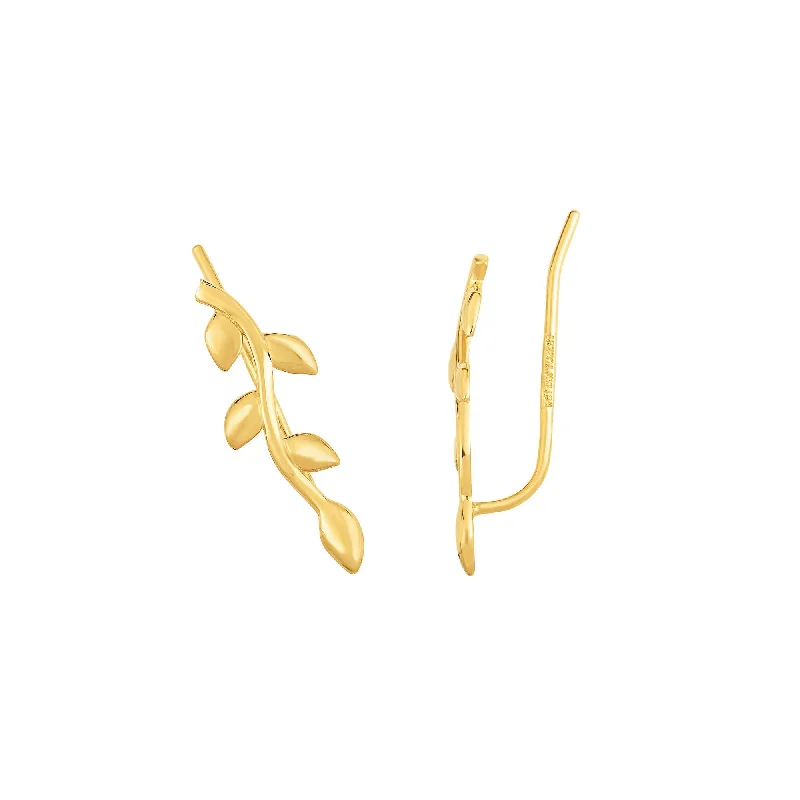 Vintage drop earrings-14K Gold Leaf Ear Climber