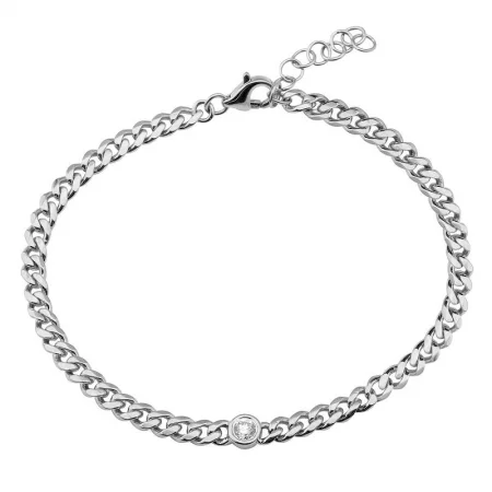 Simple cord bracelets for casual style -14K White Gold Diamond Bezel Curb Link Bracelet