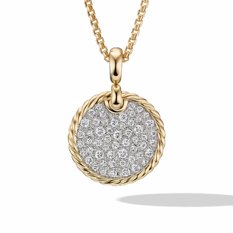 Necklaces with initials for bridesmaids -DY Elements Disc Pendant in 18K Yellow Gold with Pave Diamonds