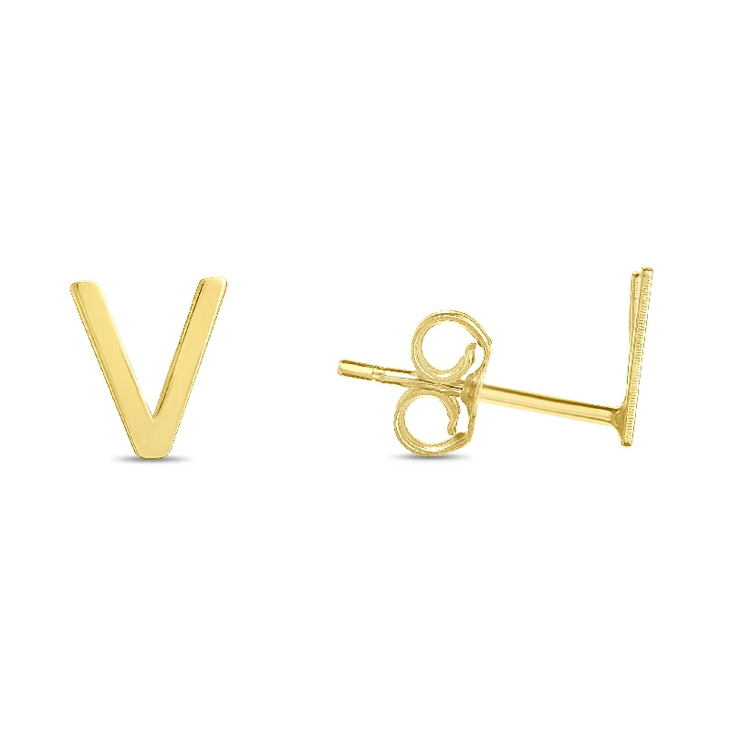 Silver earrings-14K Gold Initial V Stud Earring