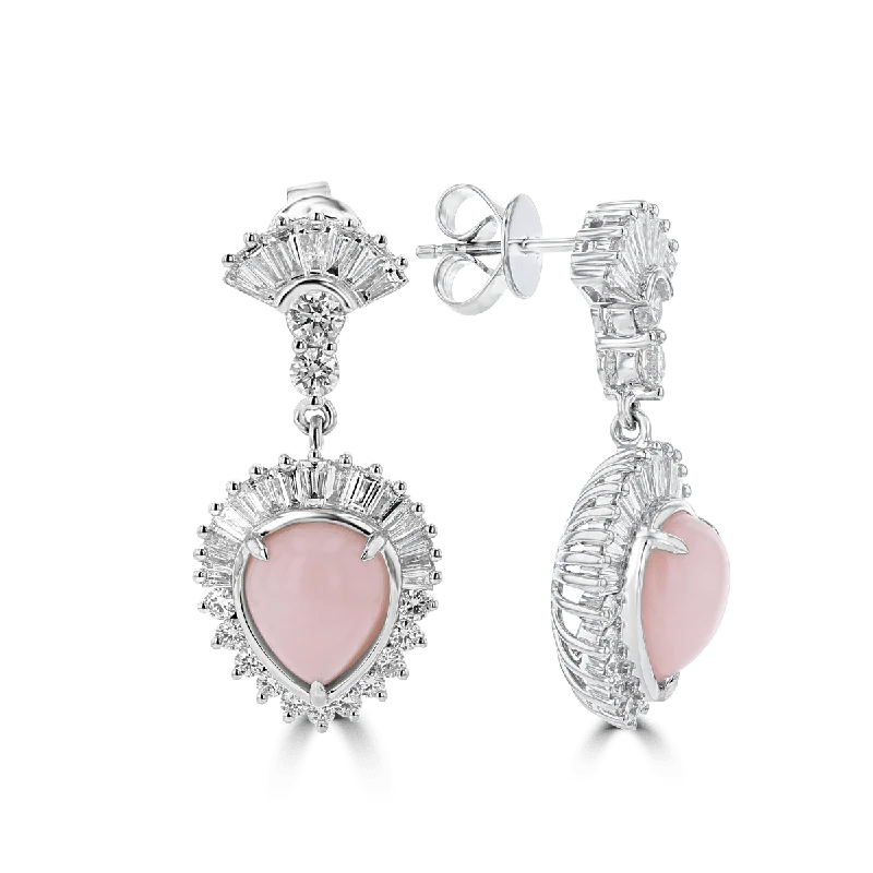 White gold earrings-JULEVE 18KT 4.80 CTW PINK OPAL & 2.15 CTW DIAMOND HALO EARRINGS