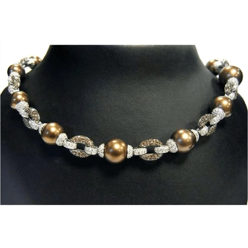 Classic pearl necklaces for formal events -Brown Pearl Necklace with Diamond Accents