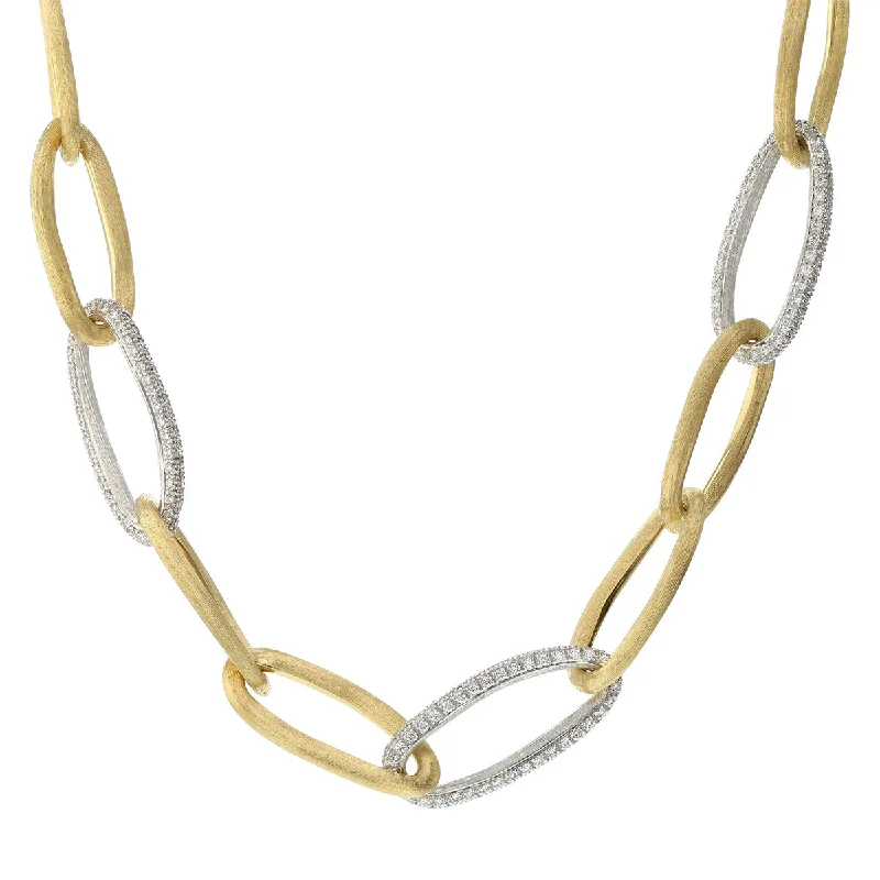 Gold necklaces for anniversary gifts -18K Yellow and White Gold Oval Link Diamond Necklace