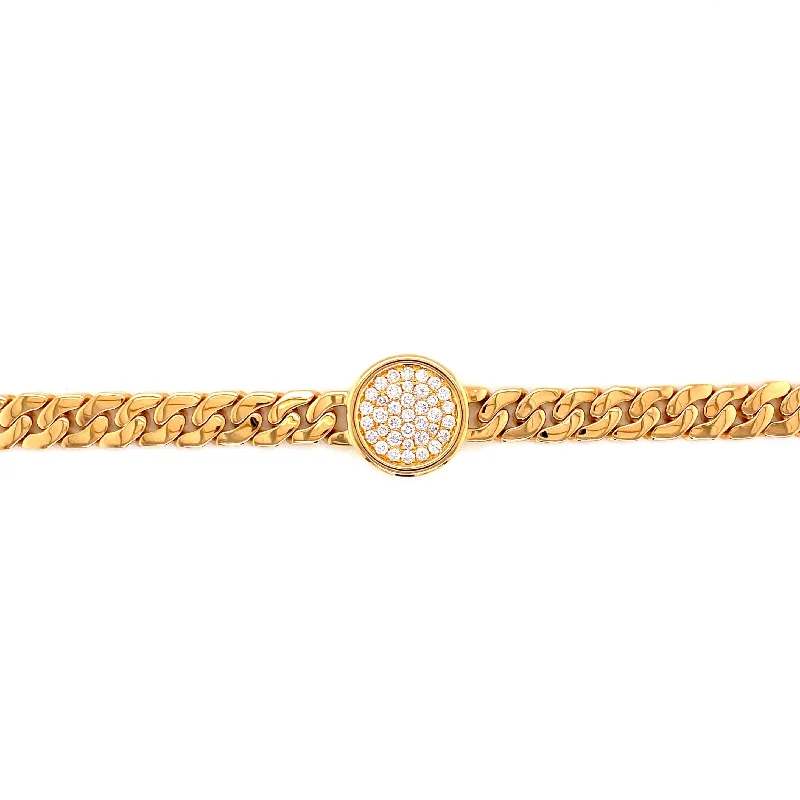 Personalized silver bangles and bracelets -18K Yellow Gold Diamond Pave Circle + Curb Link Bracelet