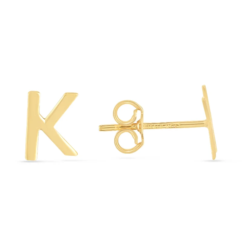 Wedding earrings-14K Gold Initial K Stud Earring