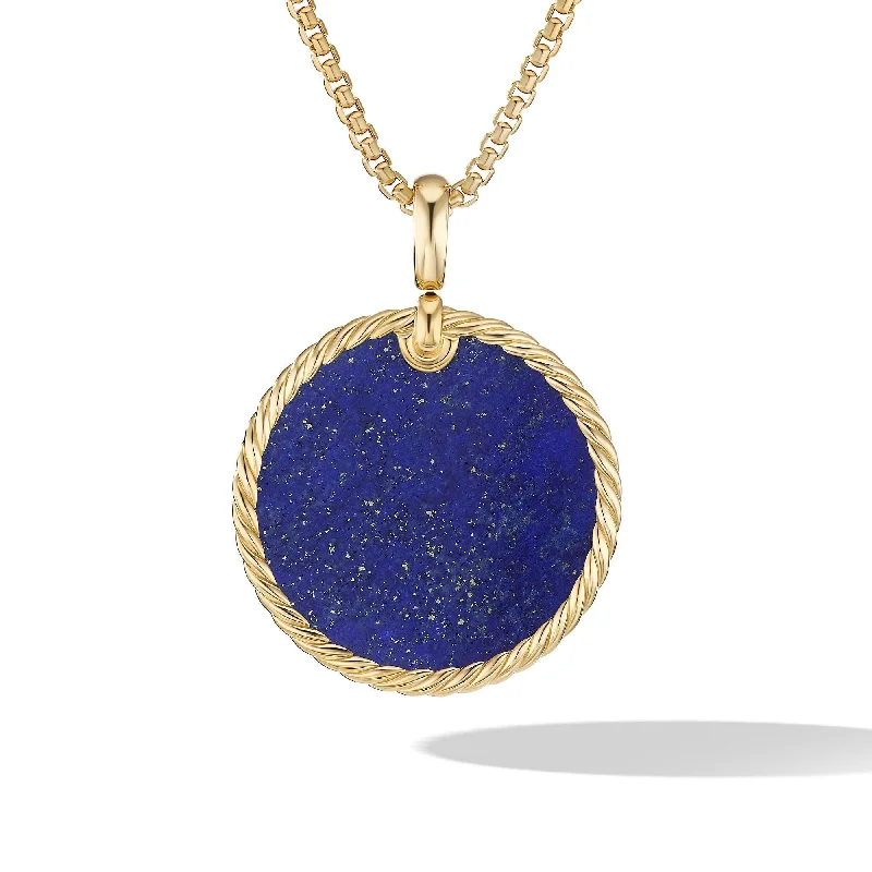 Simple and elegant silver pendant necklaces -DY Elements Disc Pendant in 18K Yellow Gold with Lapis