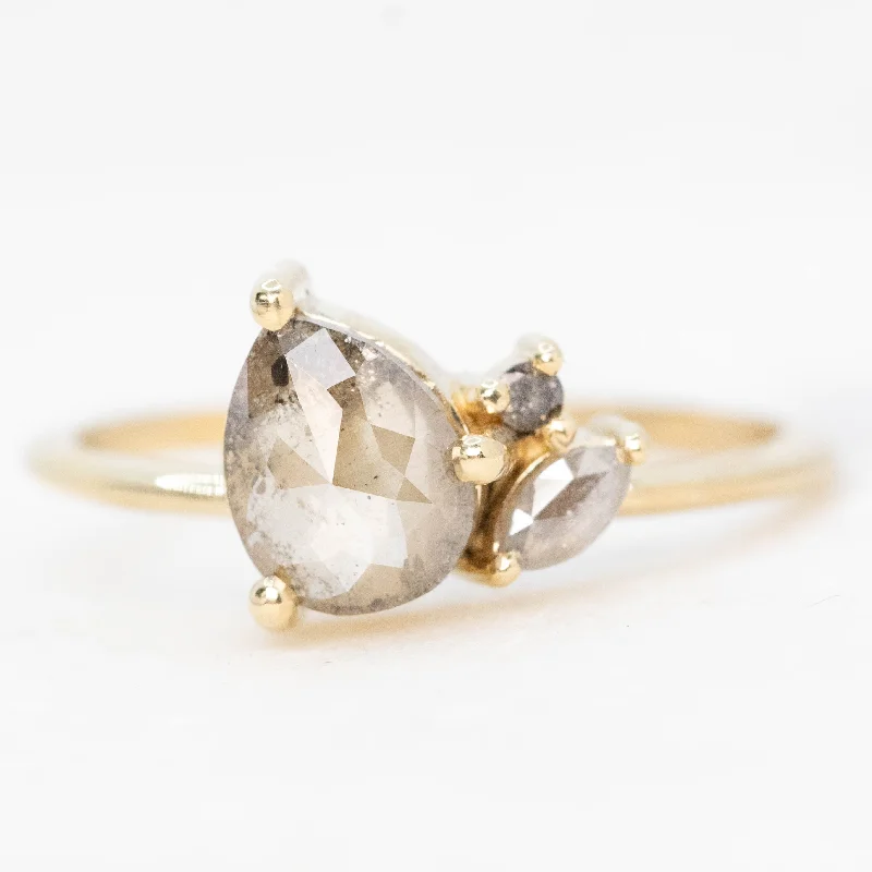 Designer rings with luxurious gemstones -Francine Ring with a 0.97 Carat Champagne Gray Pear Diamond and Salt and Pepper Diamond Accents in 14k Yellow Gold - Ready to Size and Ship