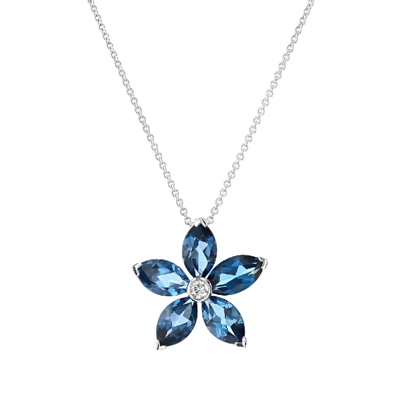 Unique geometric necklaces for modern look -London Blue Topaz and Diamond Flower Pendant Necklace